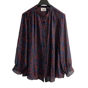 Linea Louis Dell Olia Top Womens 28W Black Red Floral Sheer Chiffon Button Down